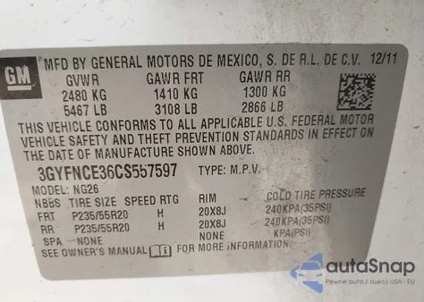 2012 Cadillac Srx Premium Collection z USA, uszkodzony, nr VIN 3GYFNCE36CS557597